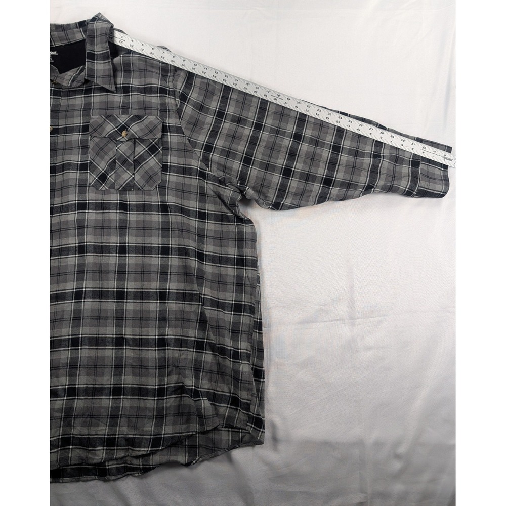 KingSize Mens 6XL Long Sleeve Flannel Shirt Grey Black Plaid Button Down Pocket - Picture 6 of 10